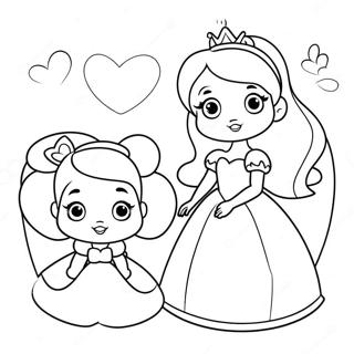 Pagina Da Colorare Di Adorabili Principesse Disney Con Cuori 17014-14314