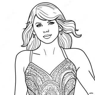 Pagina Da Colorare Di Taylor Swift In Un Elegante Vestito Rosso 19929-18596