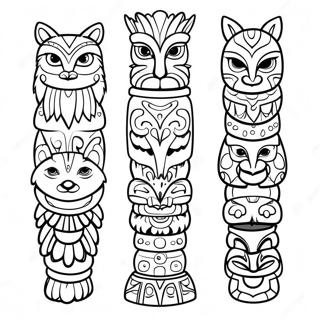 Pagina Da Colorare Del Totem Colorato Con Animali 20452-18985