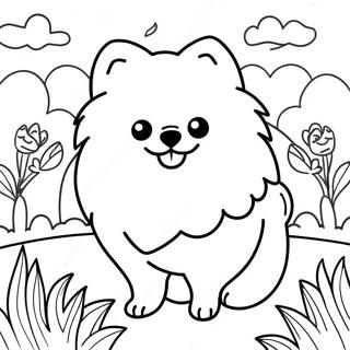 Pagina Da Colorare Del Pomerania Peloso In Un Giardino 21663-20086