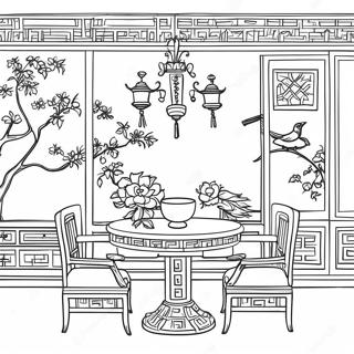 Pagina Da Colorare Della Scena Elegante Chinoiserie 23434-21485