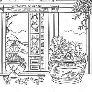 Pagina Da Colorare Della Scena Elegante Chinoiserie 23434-21486