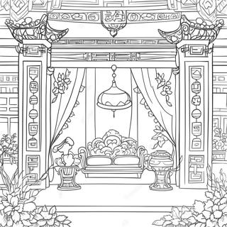 Pagina Da Colorare Della Scena Elegante Chinoiserie 23434-21488