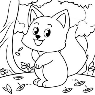 Pagina Da Colorare Di Un Adorabile Kitsune Che Gioca Nella Foresta 25907-23798