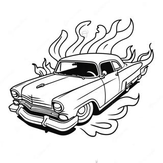 Pagina Da Colorare Di Un Classico Lowrider Chicano Con Fiamme 26147-23989