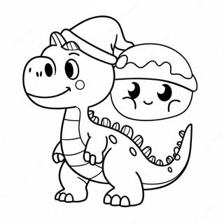 Pagina Da Colorare Di Un Dinosauro Festivo Con Cappello Di Babbo Natale 2633-2152