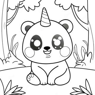 Pagina Da Colorare Del Panda Unicorno Carino In Una Foresta Magica 26553-24304