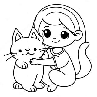 Pagina Da Colorare Della Ragazza Con Gatto Giocoso 26703-24424