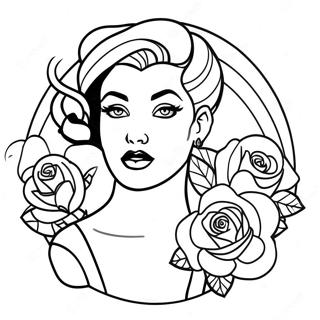 Pagina Da Colorare Di Una Ragazza Pin Up Tatuata Con Rose 28586-25882