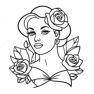 Pagina Da Colorare Di Una Ragazza Pin Up Tatuata Con Rose 28586-25883