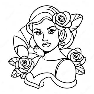 Pagina Da Colorare Di Una Ragazza Pin Up Tatuata Con Rose 28586-25884