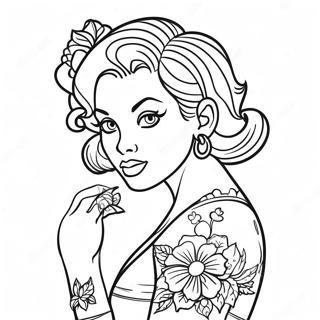 Pagina Da Colorare Di Un Tatuaggio Pin Up Vintage 28587-25885