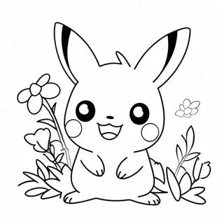 Pagina Da Colorare Di Un Carino Pikachu Con Fiori 28697-25973