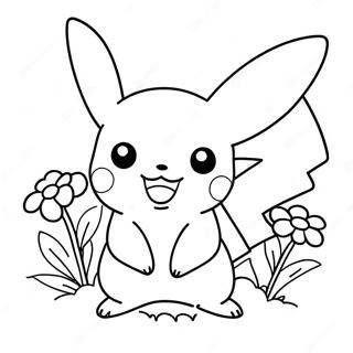 Pagina Da Colorare Di Un Carino Pikachu Con Fiori 28697-25974