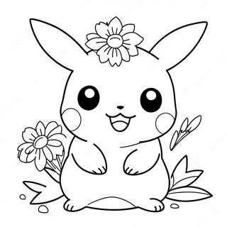 Pagina Da Colorare Di Un Carino Pikachu Con Fiori 28697-25975