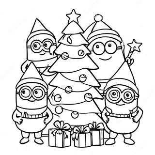 Pagina Da Colorare Dei Minions Festivi Che Decorano Un Albero 29558-26654