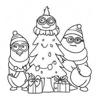 Pagina Da Colorare Dei Minions Festivi Che Decorano Un Albero 29558-26655