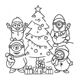 Pagina Da Colorare Dei Minions Festivi Che Decorano Un Albero 29558-26656