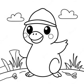 Pagina Da Colorare Di Psyduck Divertente Con Un Cappello 34453-28703