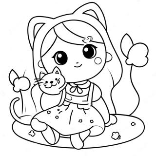 Pagina Da Colorare Della Ragazza Kawaii Con Un Gatto Carino 37425-31154