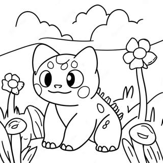 Pagina Da Colorare Di Bulbasaur In Un Giardino Fiorito 38407-31926