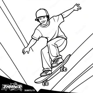 Pagina Da Colorare Di Un Skateboarder Thrasher Che Esegue Trucchi 39298-32628