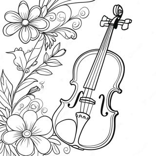 Pagina Da Colorare Del Violino Elegante Con Fiori 39758-32984