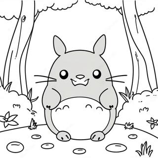 Pagina Da Colorare Di Un Carino Totoro Nel Bosco 3981-3222