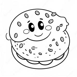 Pagina Da Colorare Di Un Bagel Carino Con Faccia Sorridente 43583-36265