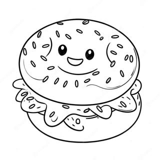 Pagina Da Colorare Di Un Bagel Carino Con Faccia Sorridente 43583-36266