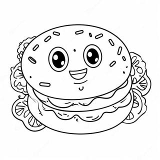 Pagina Da Colorare Di Un Bagel Carino Con Faccia Sorridente 43583-36268