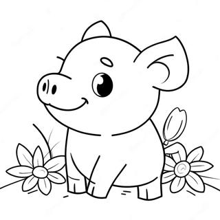 Pagina Da Colorare Di Un Adorabile Piglet Con Fiori 4552-3661