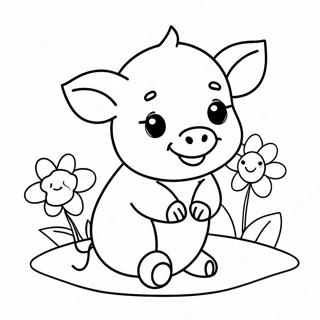 Pagina Da Colorare Di Un Adorabile Piglet Con Fiori 4552-3663