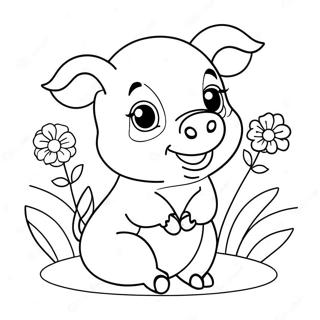 Pagina Da Colorare Di Un Adorabile Piglet Con Fiori 4552-3664