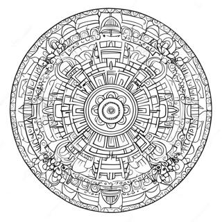 Pagina Da Colorare Di Un Design Intricato Del Calendario Azteco 46054-38363