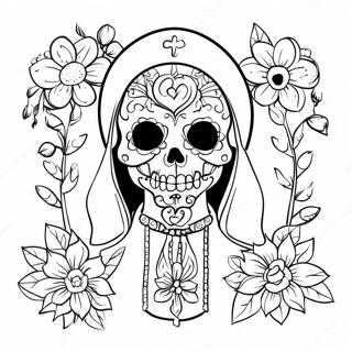 Pagina Da Colorare Santa Muerte Colorata Con Fiori 46174-38457