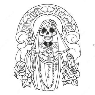 Pagina Da Colorare Santa Muerte Colorata Con Fiori 46174-38458