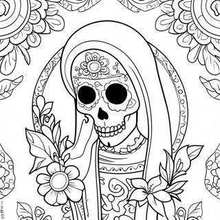 Pagina Da Colorare Santa Muerte Colorata Con Fiori 46174-38459