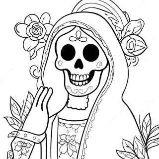 Pagina Da Colorare Santa Muerte Colorata Con Fiori 46174-38460