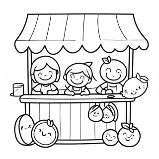 Pagina Da Colorare Di Un Chiosco Di Limonata Carino Con Bambini Sorridenti 47645-39623