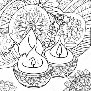 Pagina Da Colorare Di Diyas Colorati Di Diwali 482-386