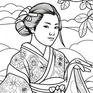 Pagina Da Colorare Di Una Ragazza Giapponese In Kimono Tradizionale 49024-40720