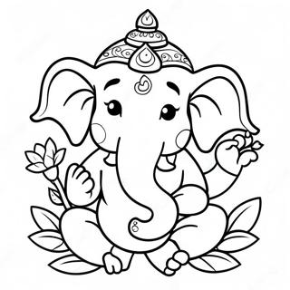 Pagina Da Colorare Di Ganesha Carino Con Fiori 49815-41553