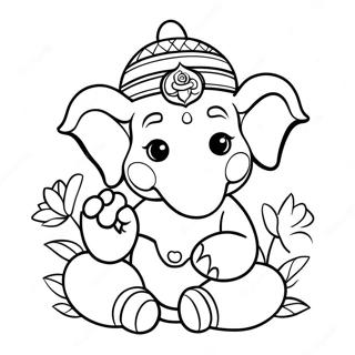 Pagina Da Colorare Di Ganesha Carino Con Fiori 49815-41554