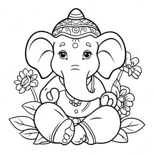 Pagina Da Colorare Di Ganesha Carino Con Fiori 49815-41555