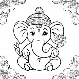 Pagina Da Colorare Di Ganesha Carino Con Fiori 49815-41556