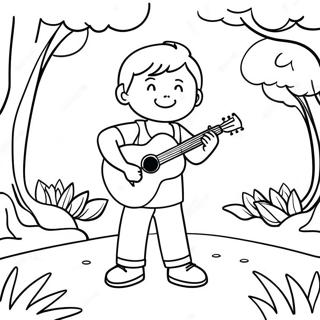 Ragazzo Con Ukulele Cool Che Gioca Nel Parco Da Colorare 52957-44047