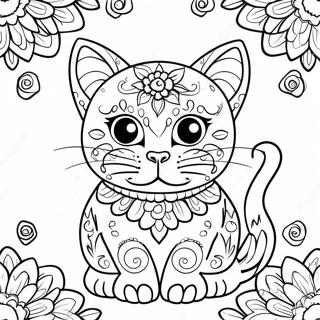 Pagina Da Colorare Gatto Teschio Di Zucchero Colorato 53469-44427