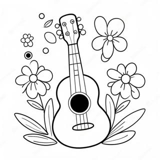 Pagina Da Colorare Di Un Adorabile Ukulele Con Fiori 53689-44748