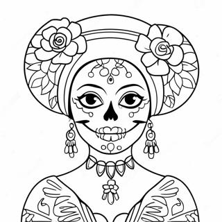 Pagina Da Colorare Di Catrina Elegante Con Fiori 54311-45225